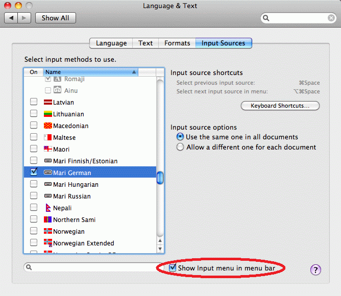 Show Input menu in menu bar